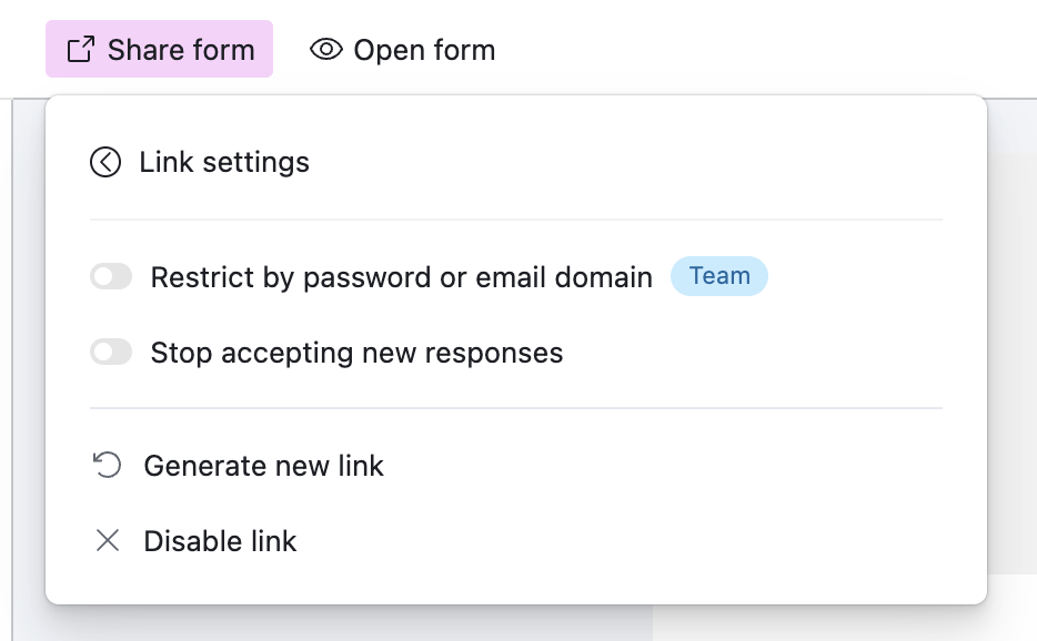 Airtable form sharing settings. 