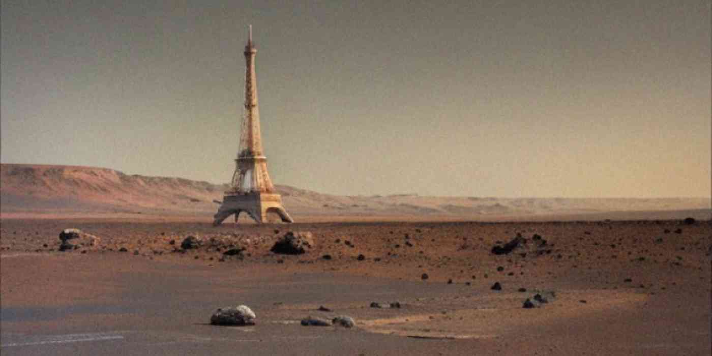 An AI-generated image of the Eiffel tower on Mars