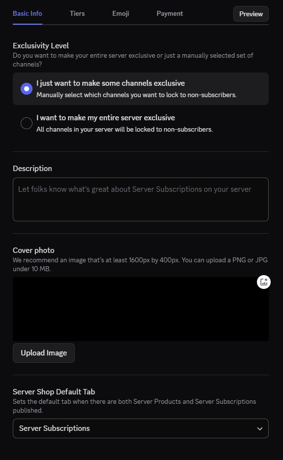 Customizing your basic Server Subscription settings on Discord