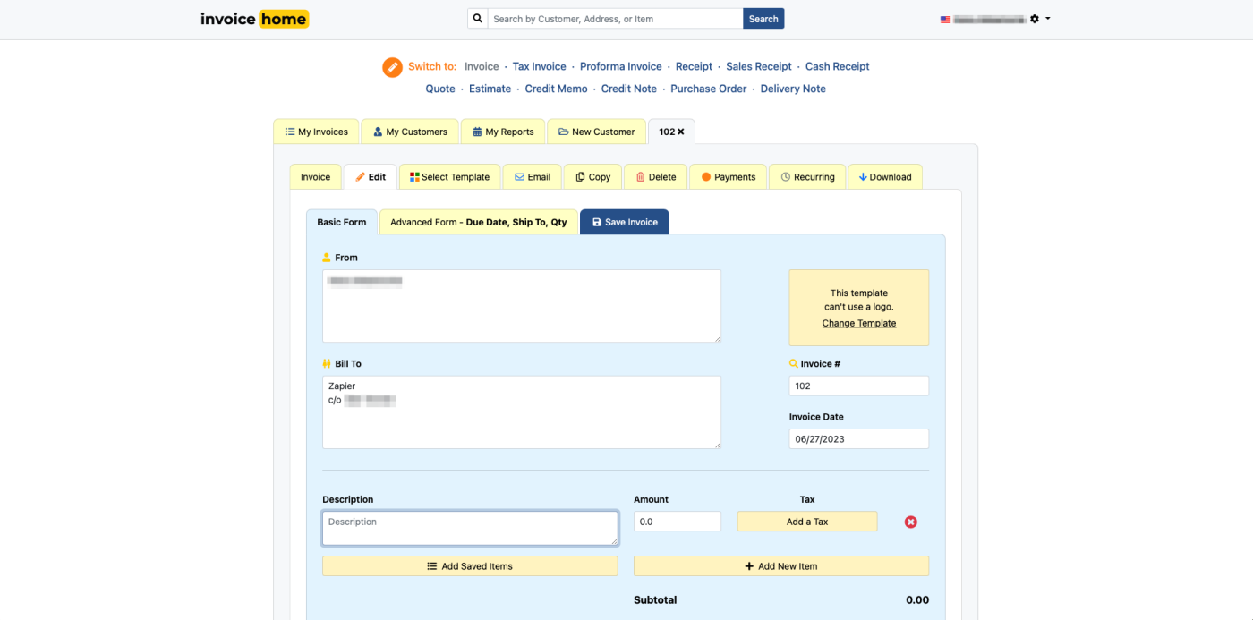 Invoice Home, our pick for the best free invoicing software for a simple way to invoice