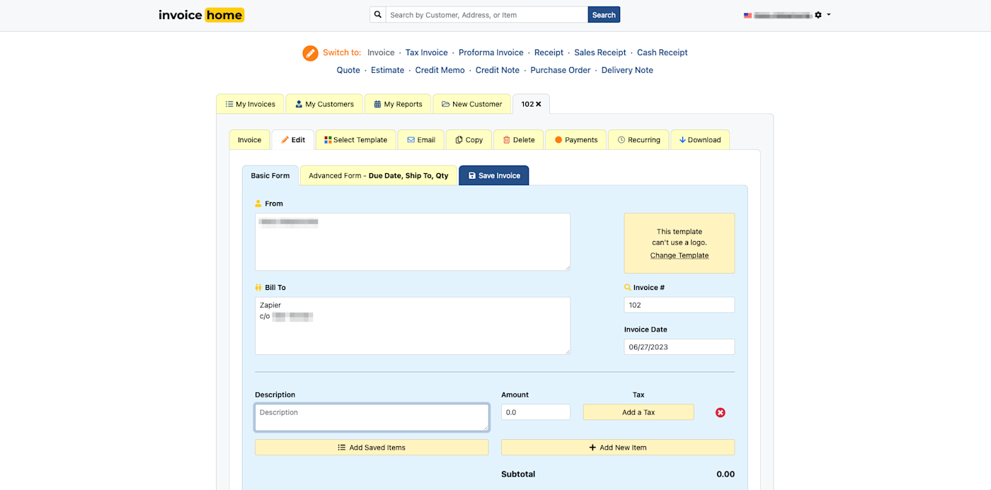 Invoice Home, our pick for the best free invoicing software for a simple way to invoice