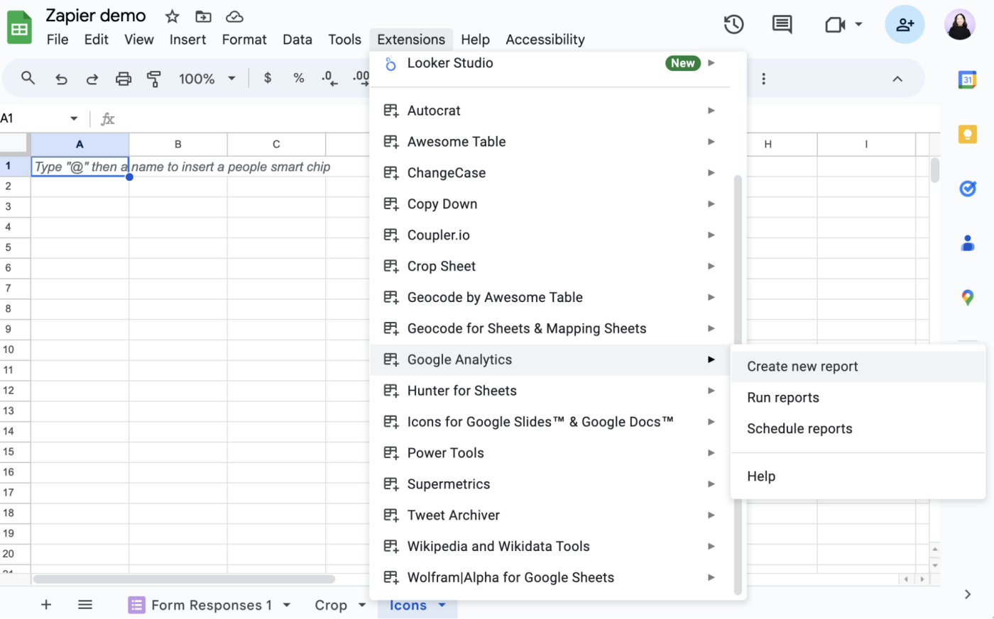 Google Analytics Google Sheets add-on.