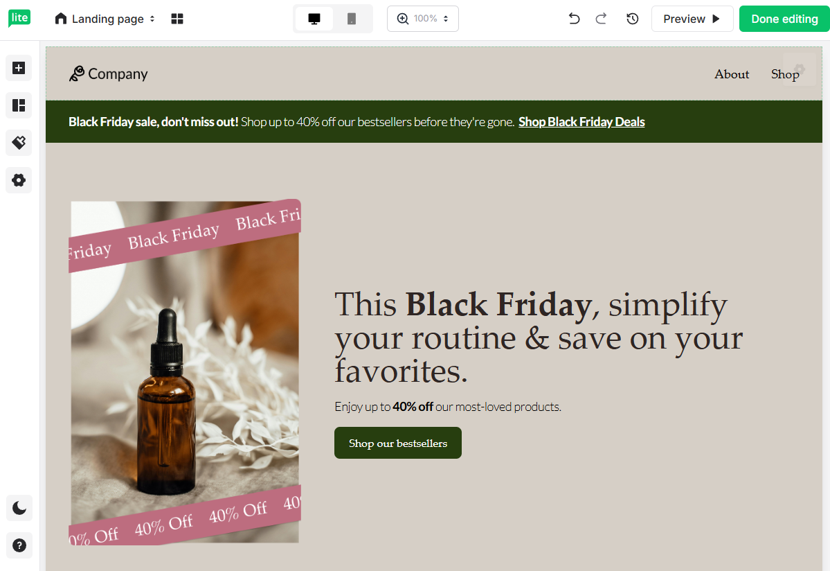 A template in MailerLite's landing page builder