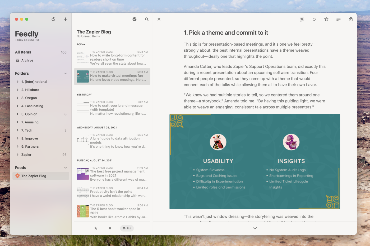 Reeder, our pick for the best RSS reader for Mac for its design