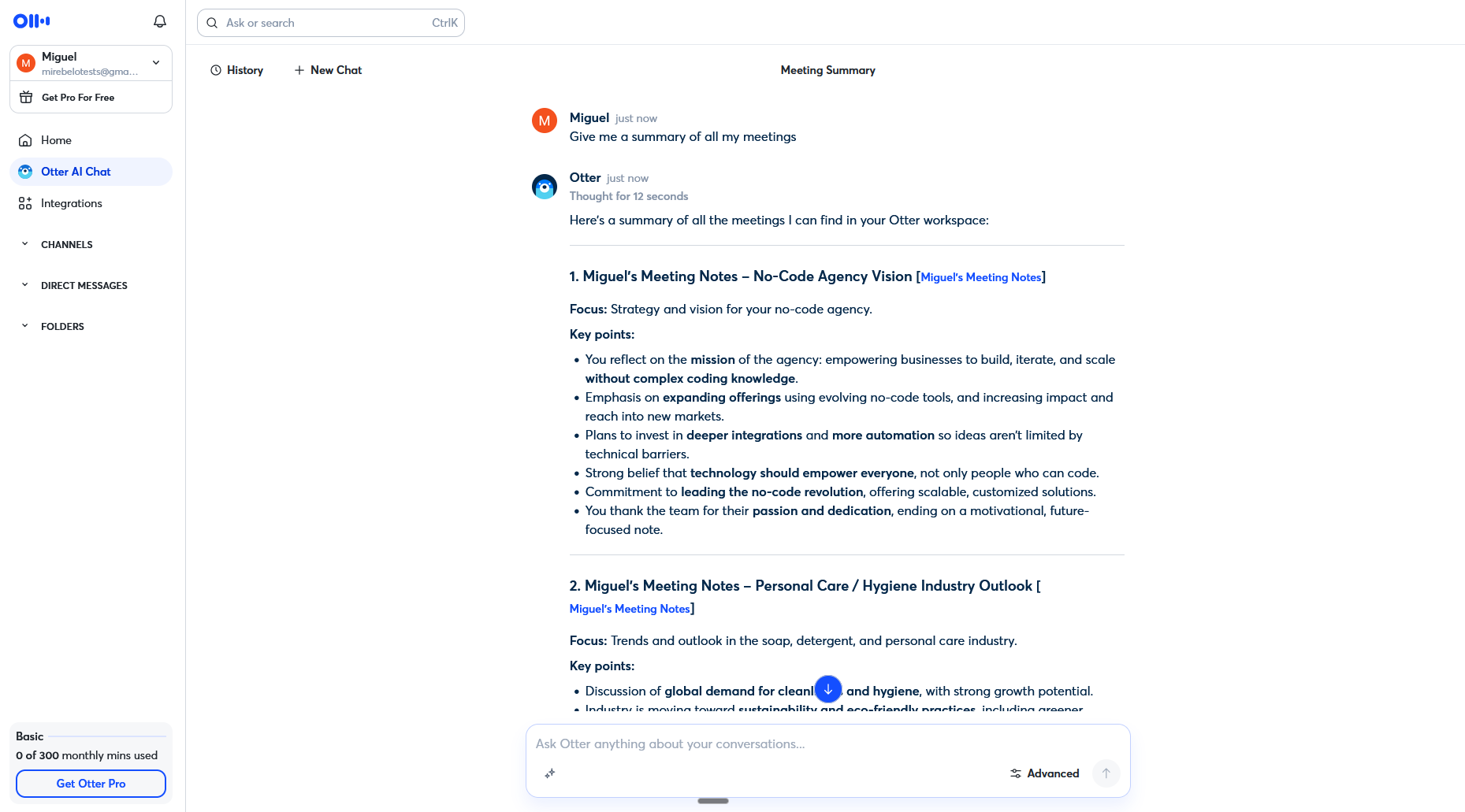 Otter, our pick for the best AI meeting assistant for asking questions about your meetings