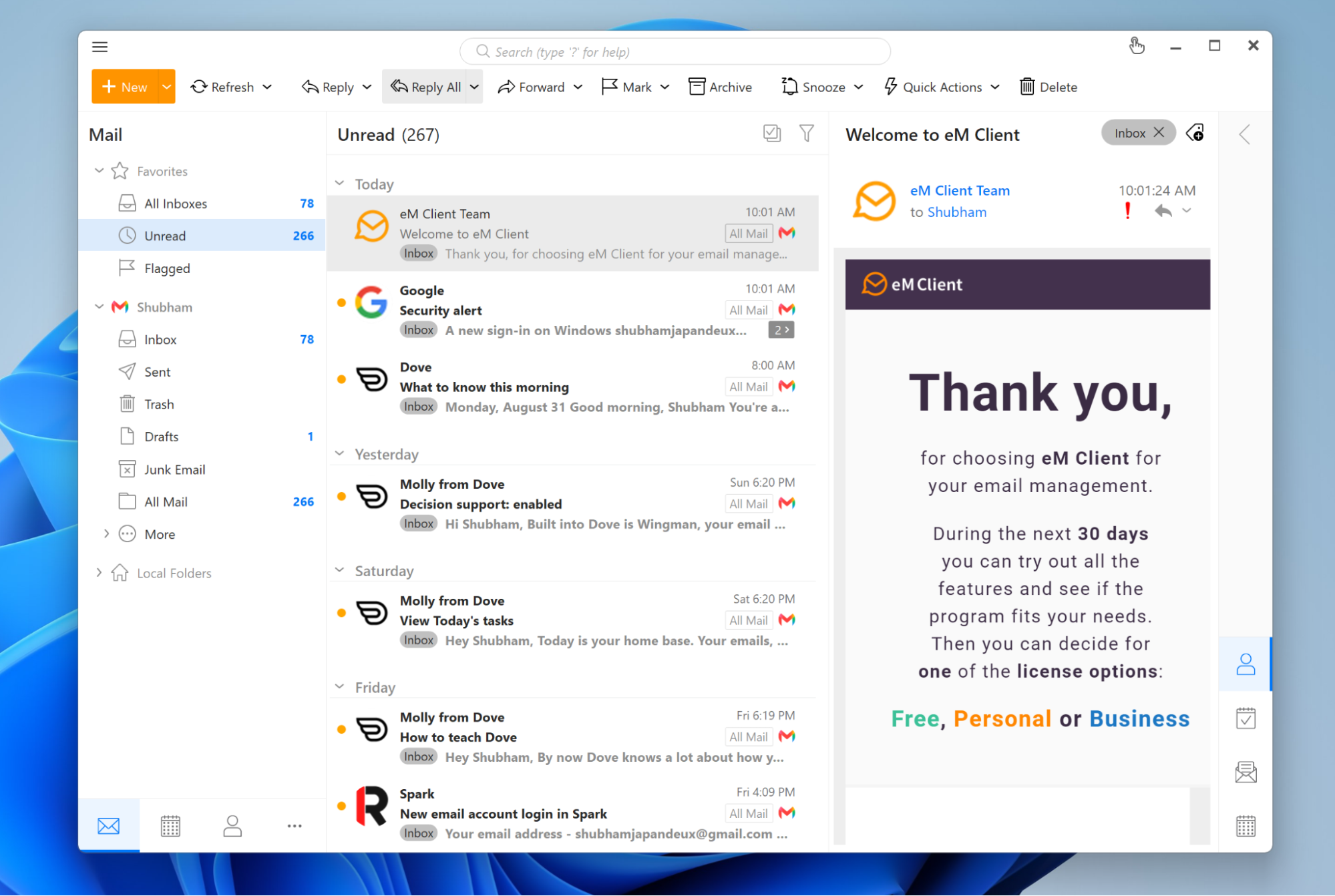 eM Client, nuestra elección para el mejor cliente de correo electrónico de Windows para personalización