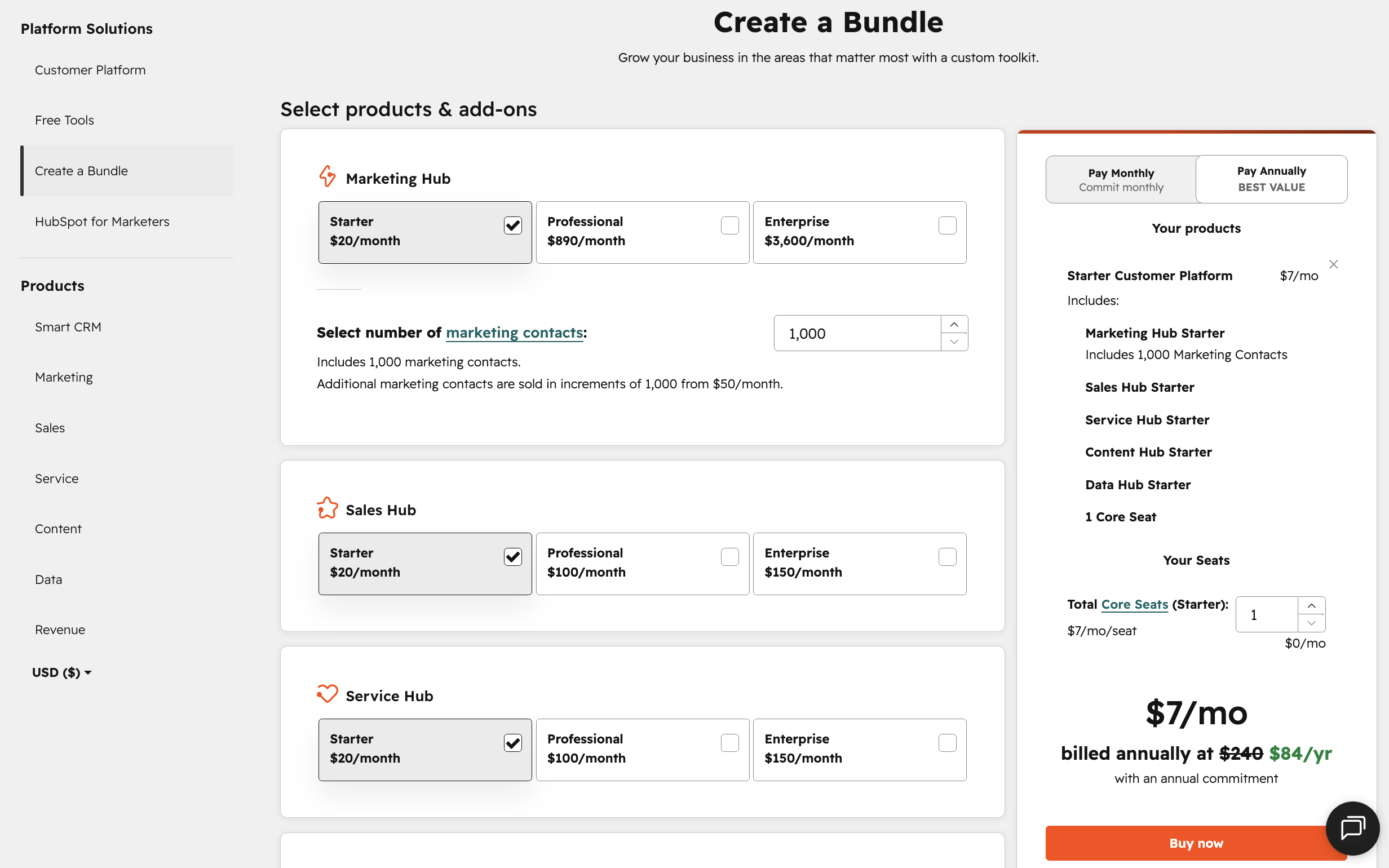 HubSpot's Create a Bundle page