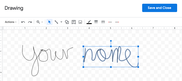 An example of a signature in Google Docs