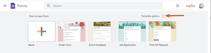 Template gallery in Google Forms