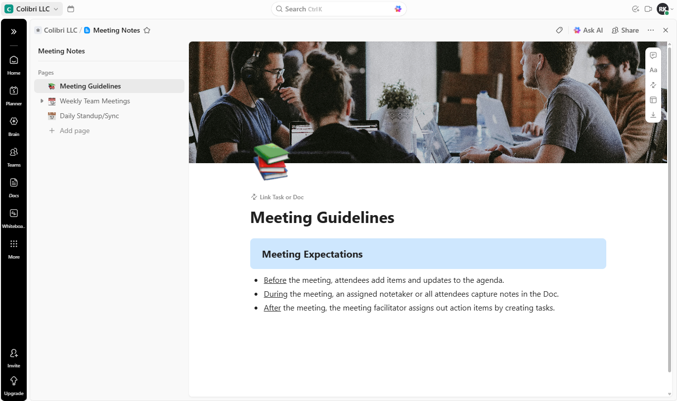 Meeting notes in ClickUp