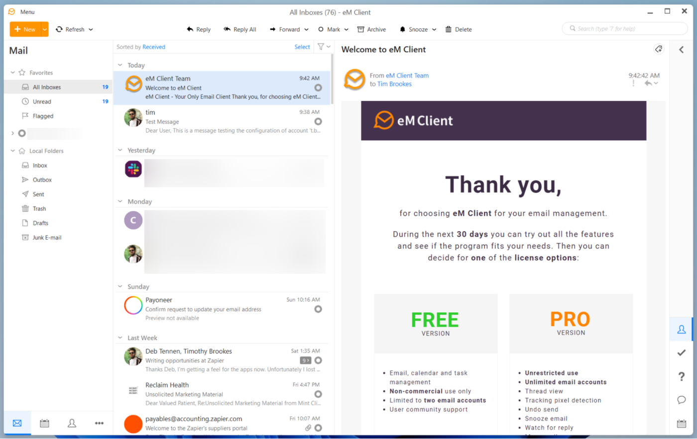 eM Client, our pick for the best Windows productivity app for email