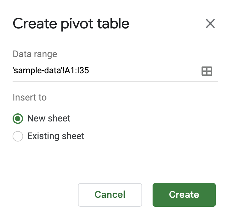 Create pivot table in Google Sheets.