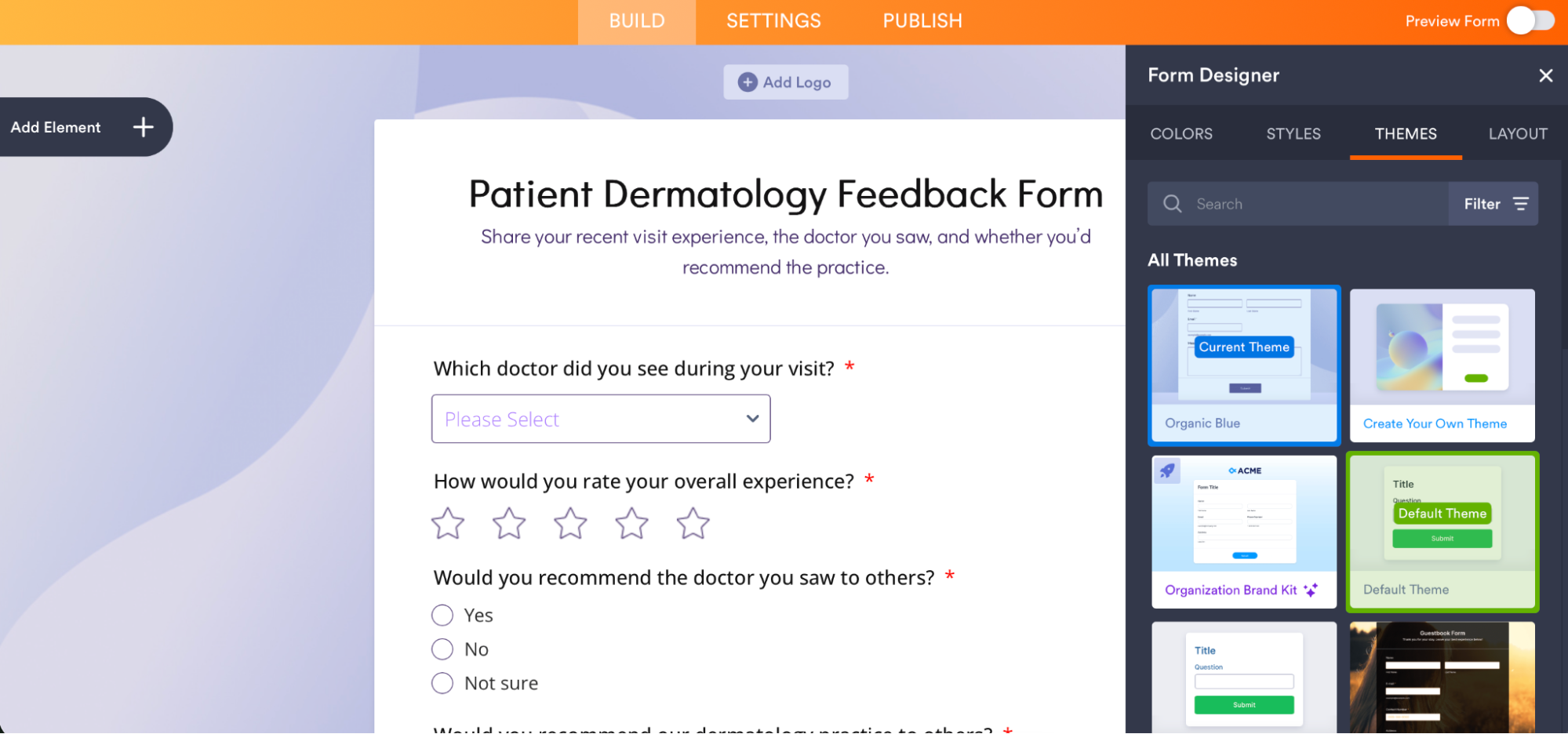 Screenshot of Jotform, our pick for the best online form builder for building a form from a template