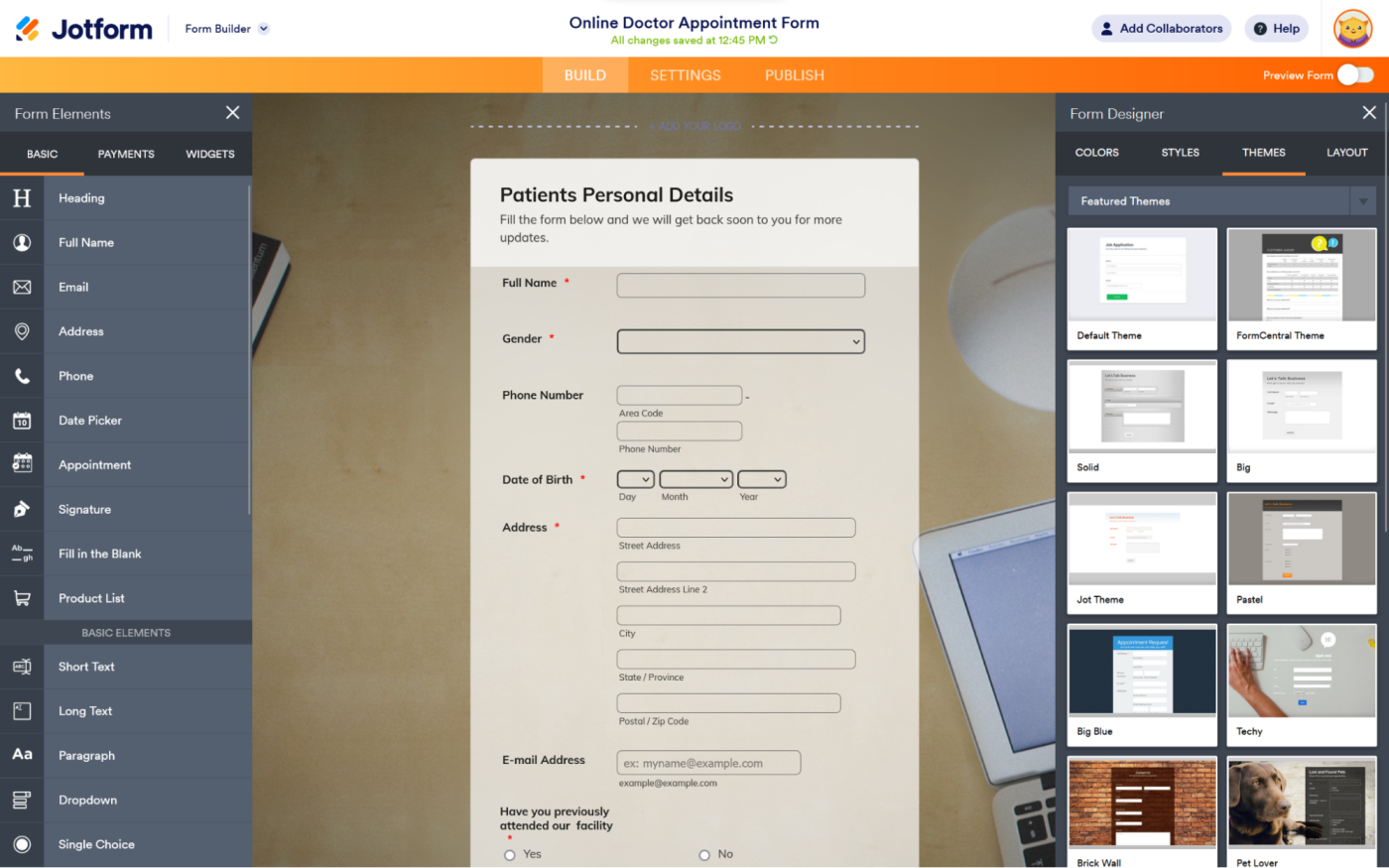 Screenshot of Jotform, our pick for the best online form builder for building a form from a template