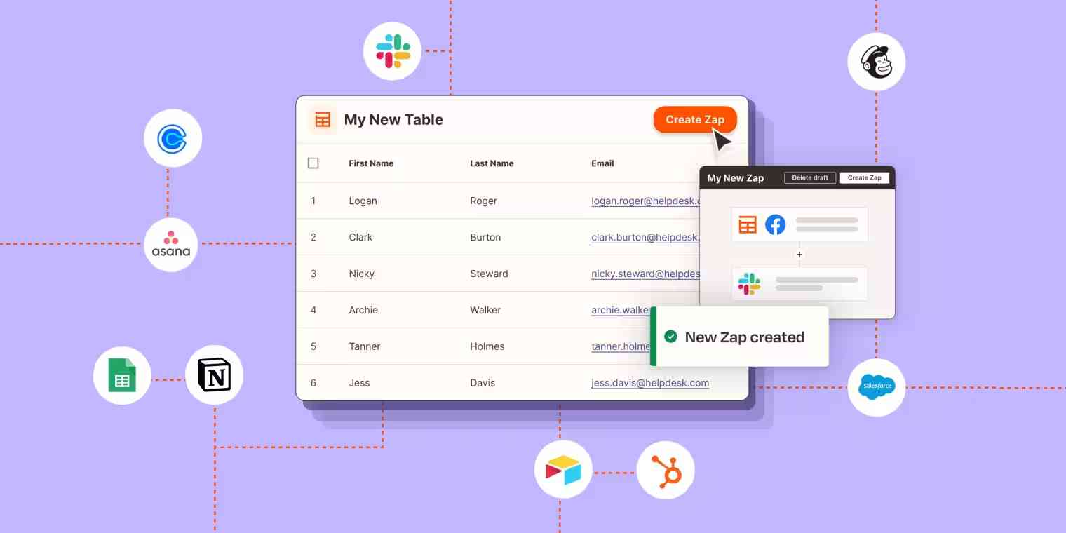 Screenshot of Tables in action on a purple background with apps