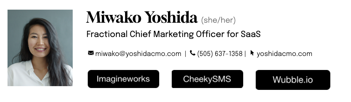 An email signature containing three links to case studies.