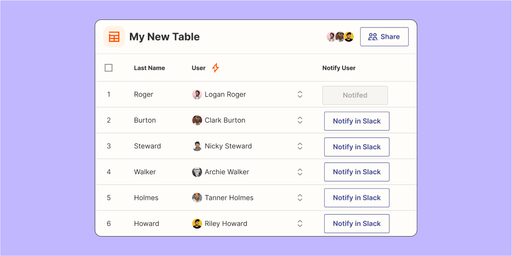 A list of contributors for a new table in Zapier Tables.