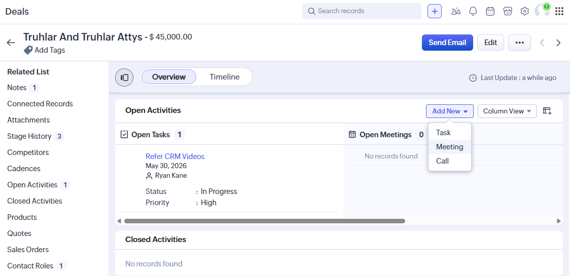 Scheduling a meeting from Zoho CRM
