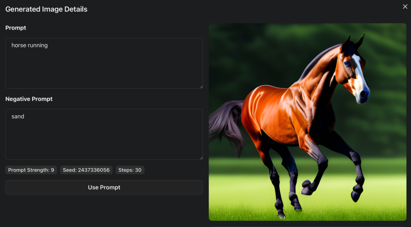 A very photorealistic image of a horse in the Leap AI playground