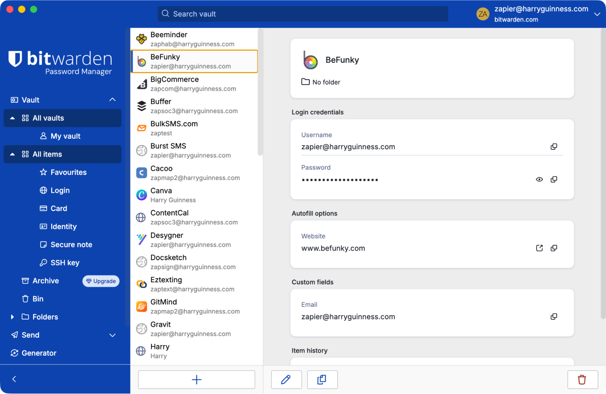 A screenshot of BitWarden, our pick for the best free password manager