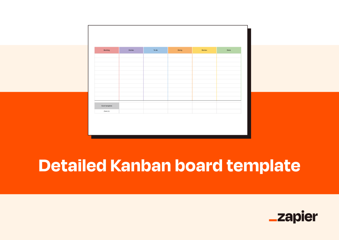 Graphic reading Detailed Kanban board template with screenshot of the template.