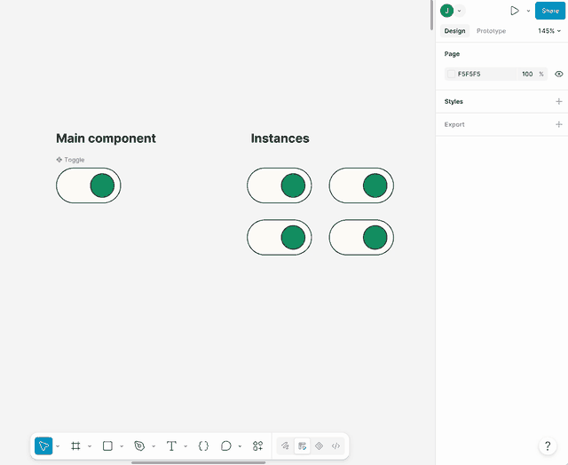 Toggle main component with four linked instances