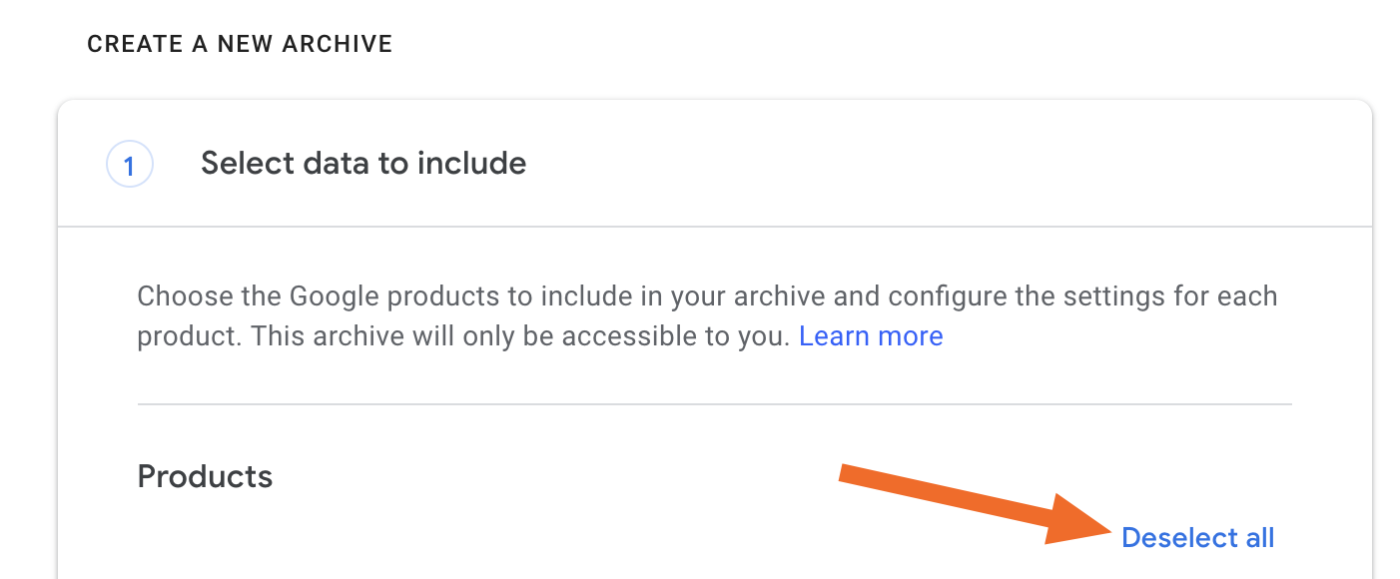 Google Takeout deselect all