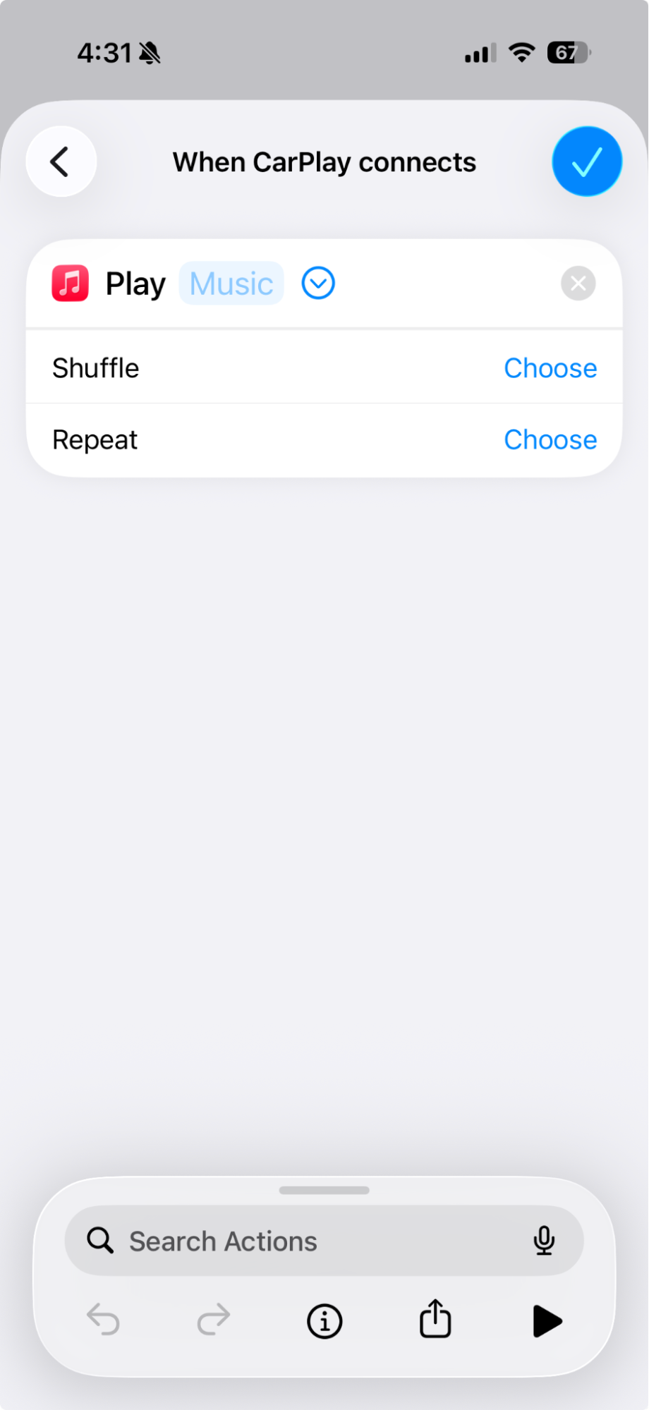 An iPhone automation to start music when CarPlay connects