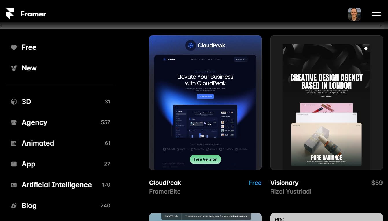 Framer's template gallery