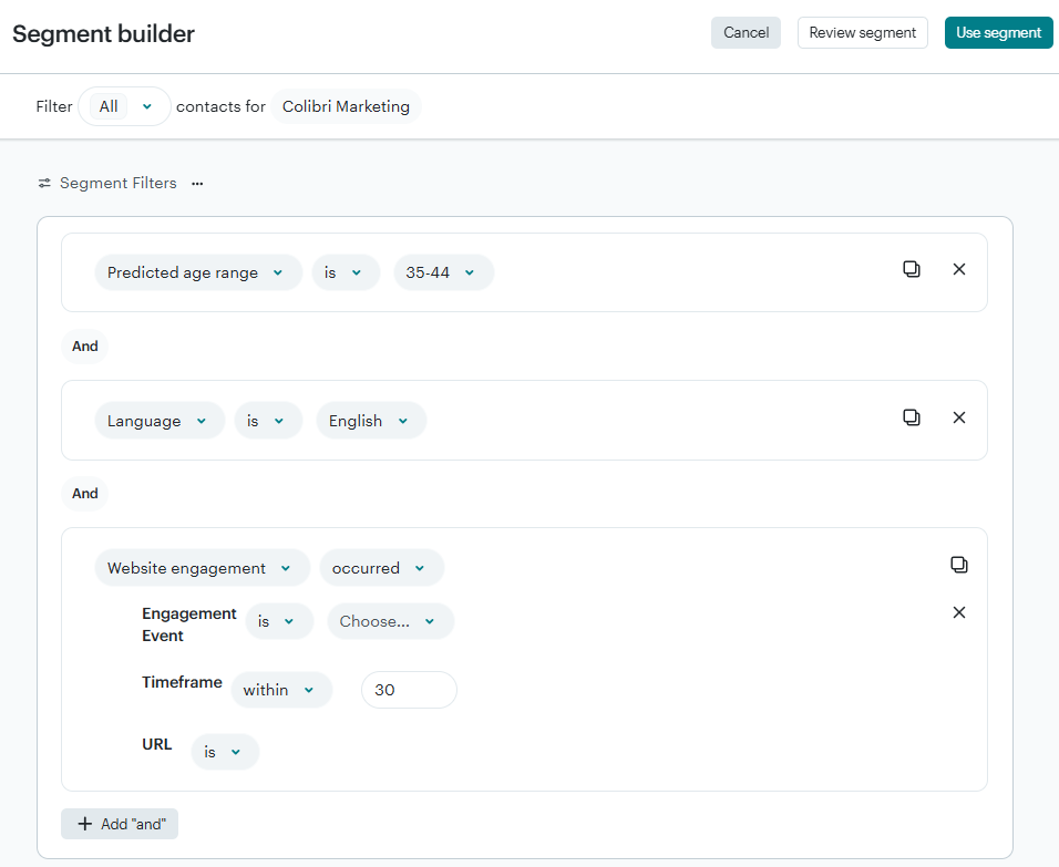 Creating an advanced segment in Mailchimp