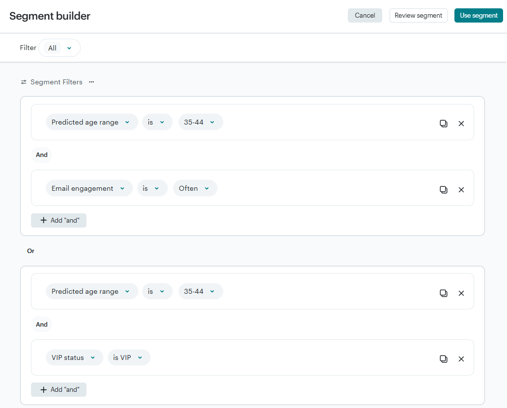 Creating an advanced segment in Mailchimp