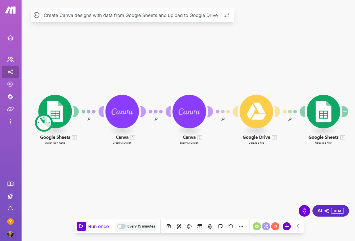 The automation builder interface in Make