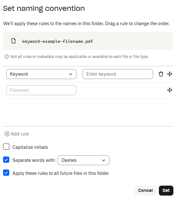 Setting naming conventions for files in Dropbox