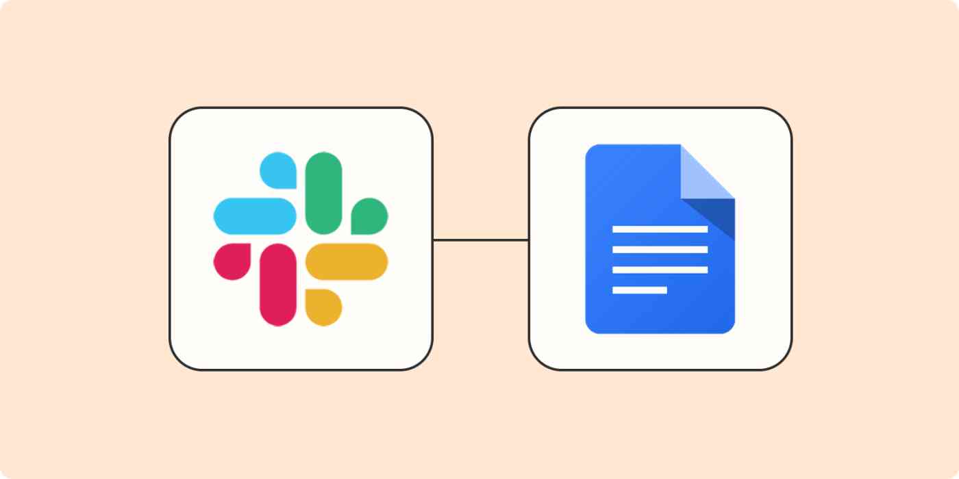 Hero image with the logos for Slack and Google Docs in white squares on an orange background