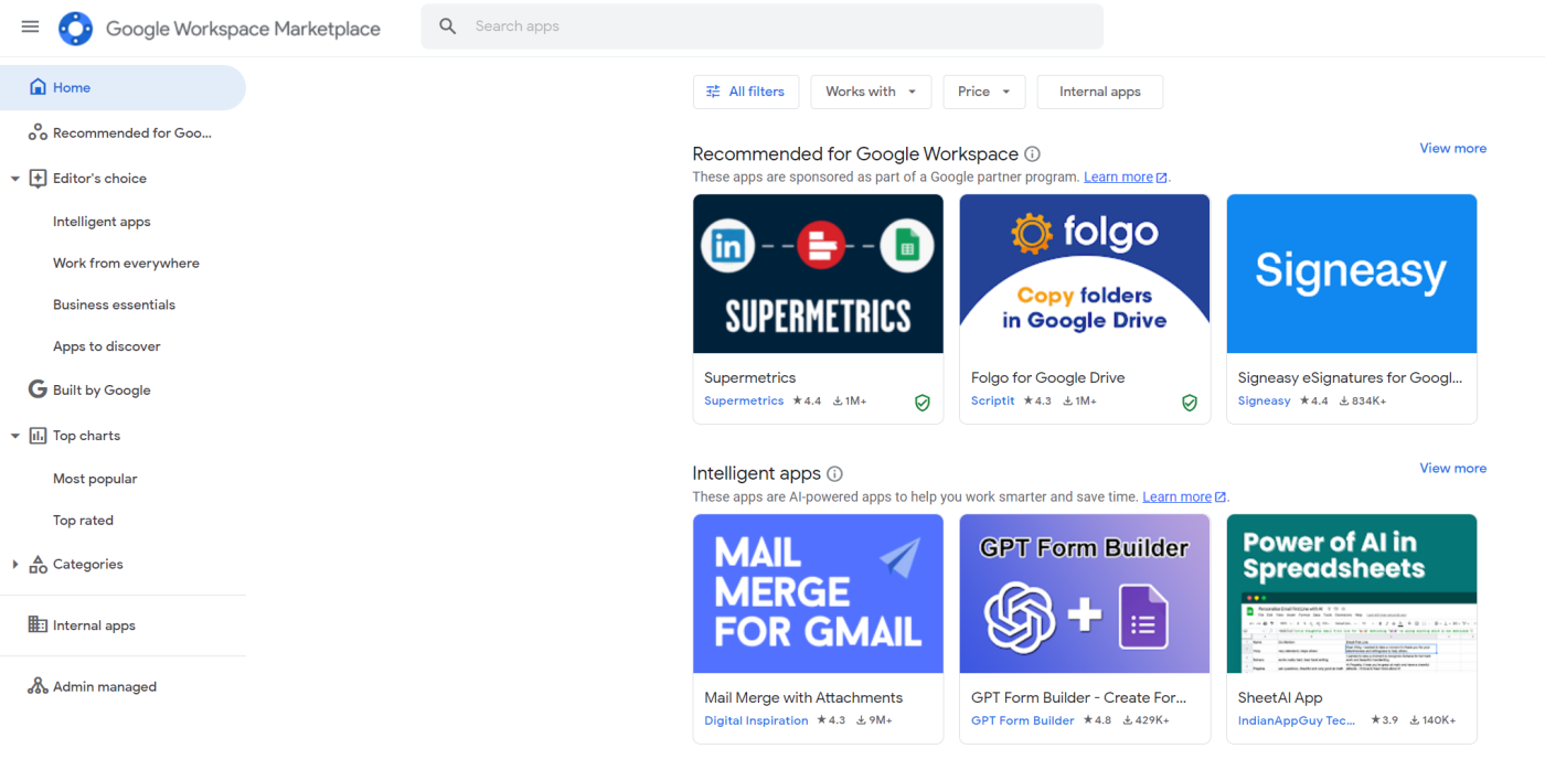 Screenshot of Google Workspace Marketplace
