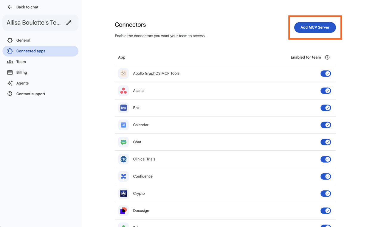 The Add MCP Server button in Gemini Enterprise