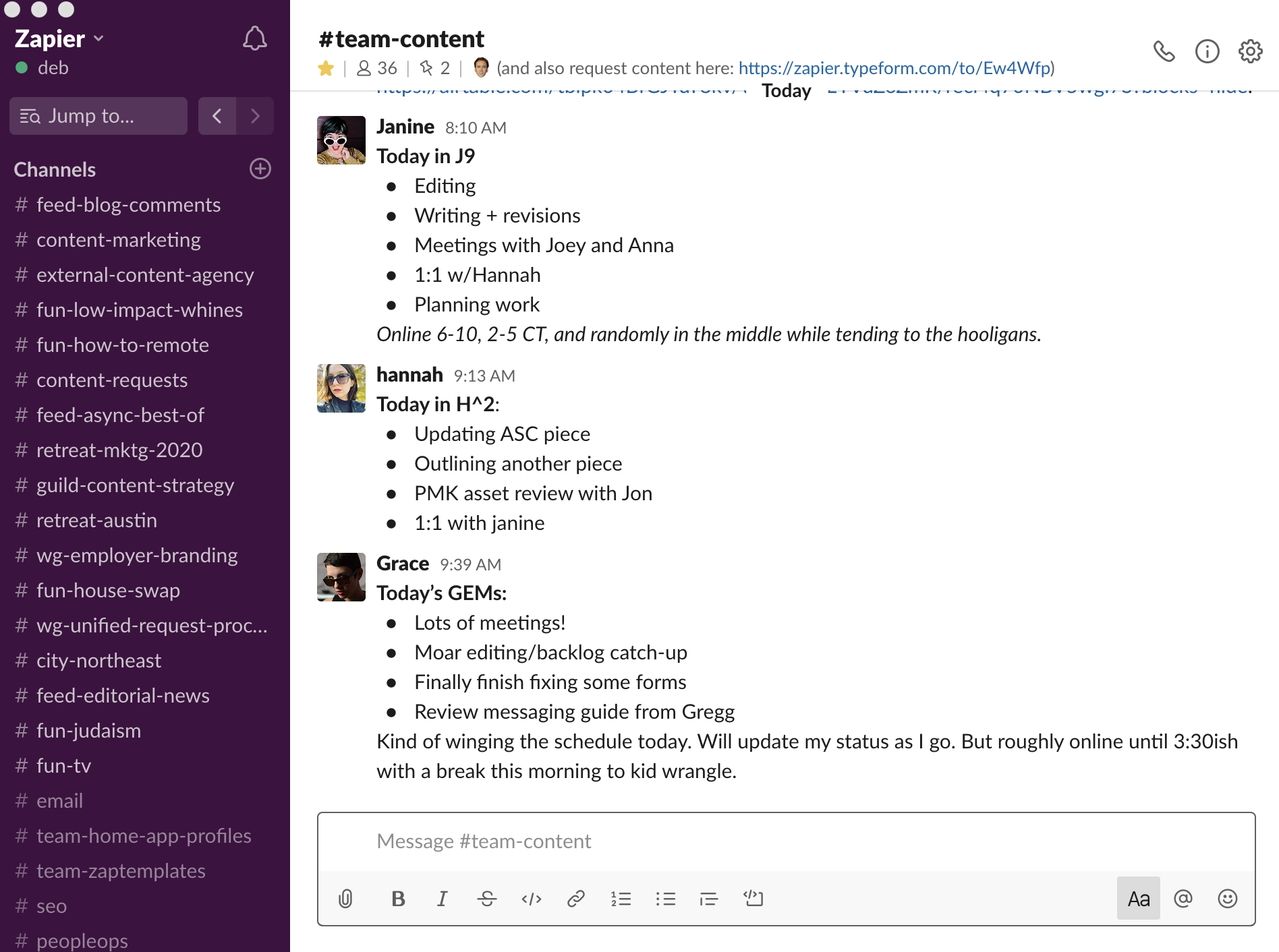 People in team-content talking about what they