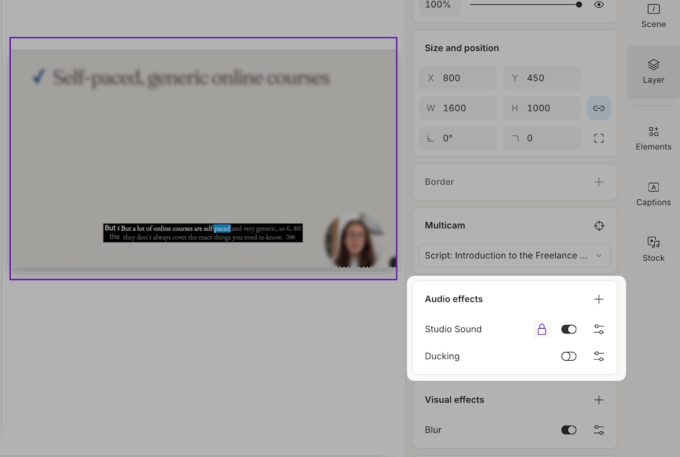Adding Studio Sound in Descript