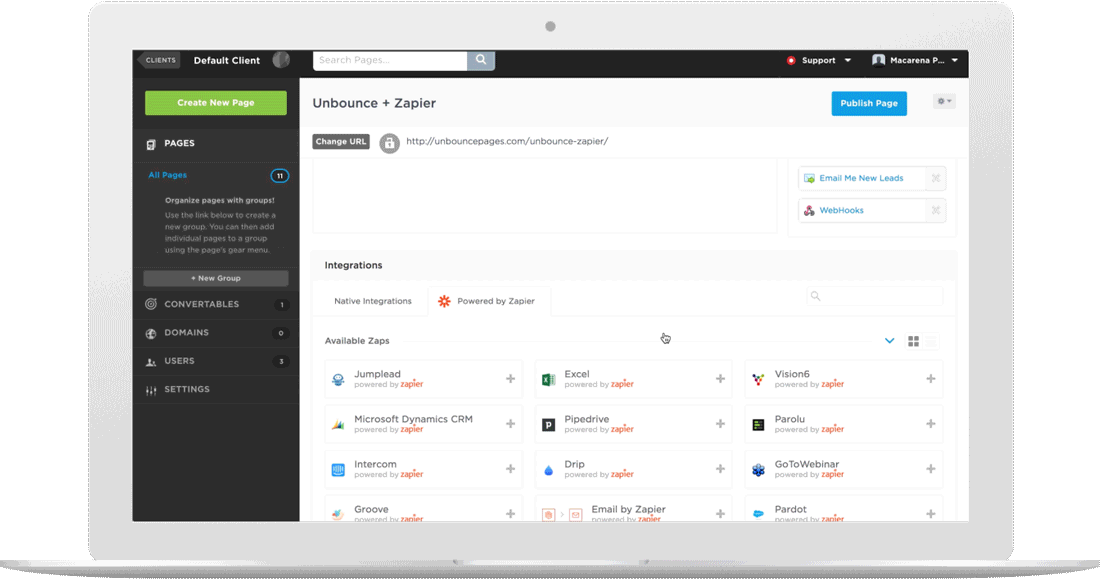 How Zapier is embedded in Unbounce
