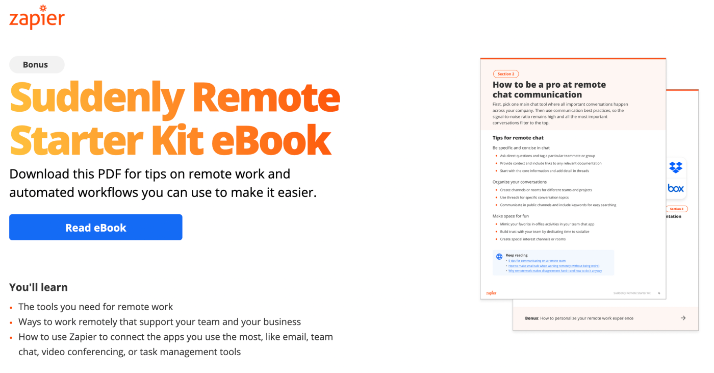 A Zapier landing page showing the eBook that was created based on a webinar