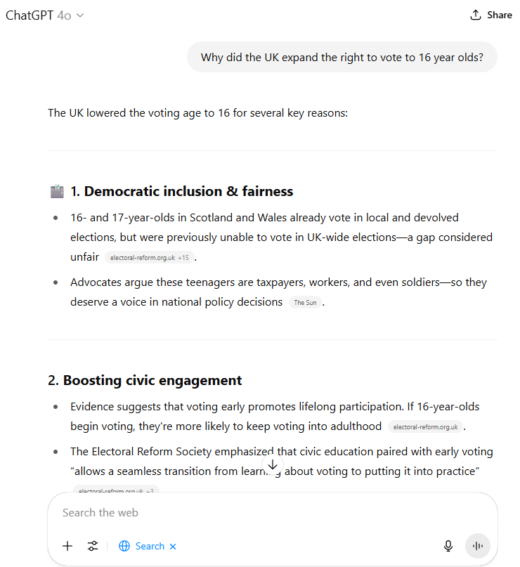 ChatGPT searching answering the question and offering a summary