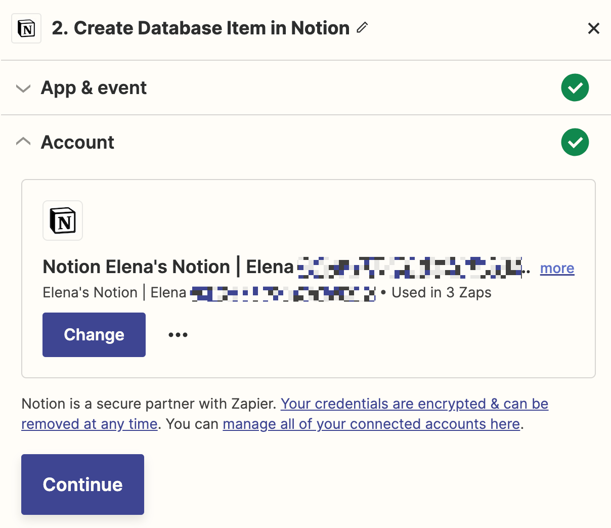 Screenshot of Notion account getting connected
