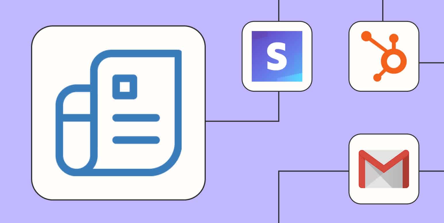 The Zoho Invoice logo connected to logos for Stripe, HubSpot, and Gmail against a lavender background