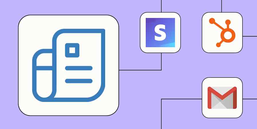 The Zoho Invoice logo connected to logos for Stripe, HubSpot, and Gmail against a lavender background