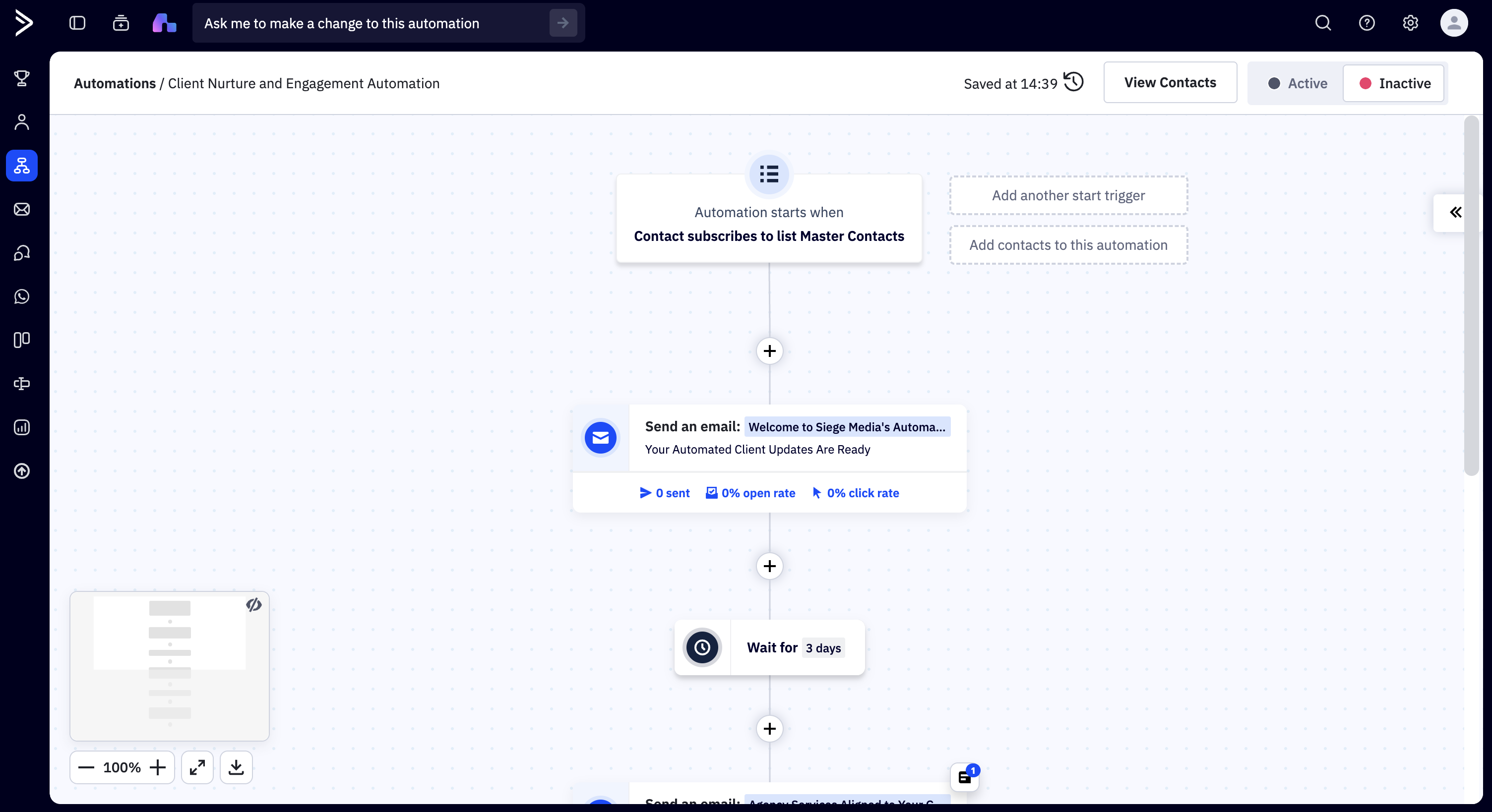Screenshot of ActiveCampaign's automation builder.