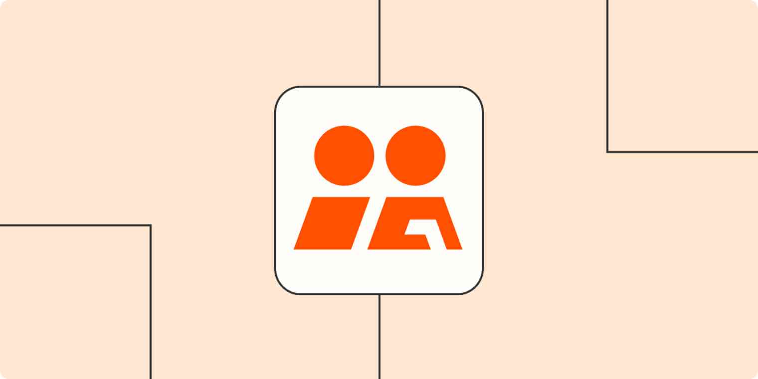 Two orange people icons on a light orange background with a dotted line behind it.