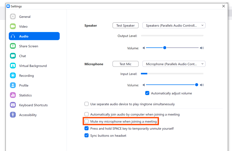 Turning the microphone off by default in Zoom