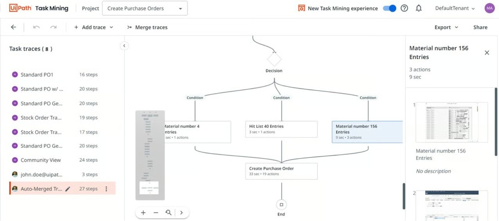 The Task Mining view in UiPath