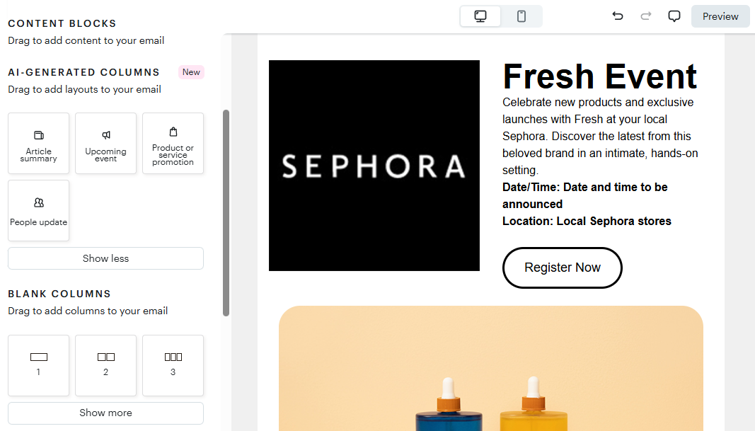 AI-generated blocks in Mailchimp