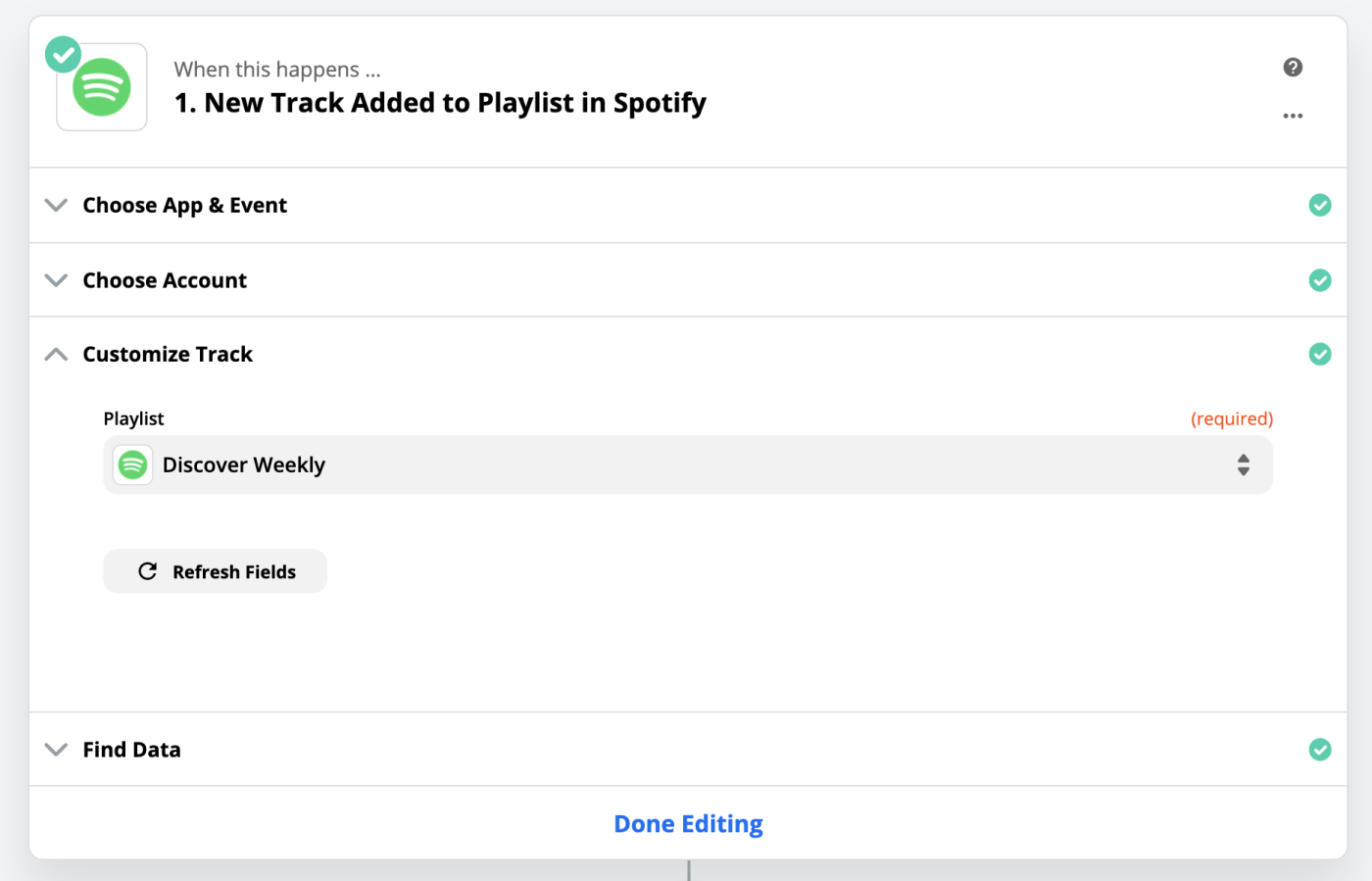 Selecting the Discover Weekly playlist to customize your track info.
